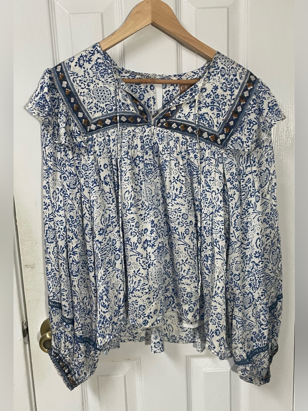 Clara The Label Blouse Shirt Top Size XS XSmall Cotton Ruffle Floral Preppy - Picture 2 of 11